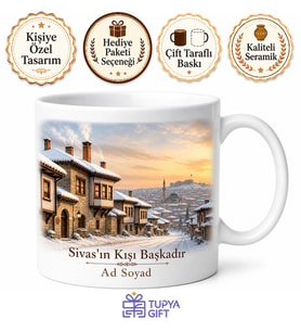 Sivas Kış Sabahı Temalı Kupa Bardak - Özel Tasarım Hediye Bardak