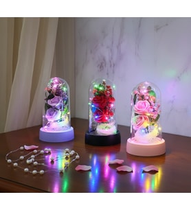 Işıklı Müzikli Romantik Fanus Tekli Gül