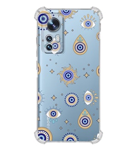 PrintiFy Xiaomi Mi 12 Pro Uyumlu Nazar Boncuğu 5 Baskılı Şeffaf Köşe Korumalı Antişok Kılıf