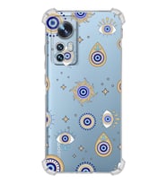 PrintiFy Xiaomi Mi 12 Pro Uyumlu Nazar Boncuğu 5 Baskılı Şeffaf Köşe Korumalı Antişok Kılıf