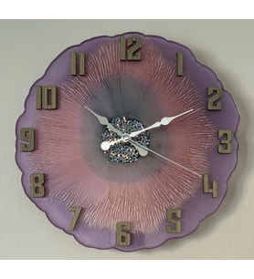 Epoksi Reçine Duvar Saati - Mor ve Parlak Glitterli - Çap:30 cm (Çok Renkli)