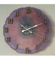 Epoksi Reçine Duvar Saati - Mor ve Parlak Glitterli - Çap:30 cm (Çok Renkli)