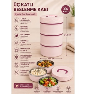 3 Katlı Beslenme Kabı Sızdırmaz Kapaklı Yemek Saklama Kabı