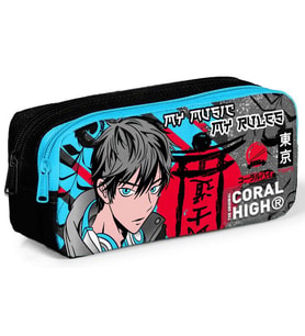 Coral High Siyah Mavi Anime İki Bölmeli Kalem Çantası - Erkek Çocuk