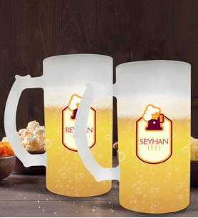 BK Gift Kişiye Özel İsimli 2’li Buzlu Cam Bira Bardağı 50cl-113 (Beyaz)