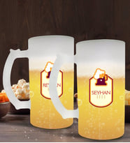 BK Gift Kişiye Özel İsimli 2’li Buzlu Cam Bira Bardağı 50cl-113 (Beyaz)