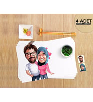 BK Gift Kişiye Özel Sevgililer Karikatürlü 4 Adet Amerikan Servis Seti-58 (Beyaz)