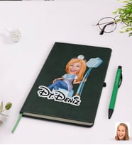 BK Gift Kişiye Özel Kadın Diş Hekimi Karikatürlü Yeşil Termo Deri Defter Kalem Seti Model 2