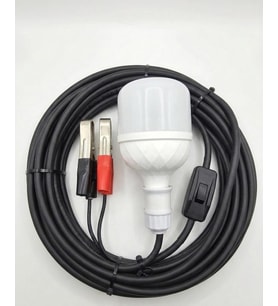Aküden Bağlantılı Maşalı 30W 12V Led Ampul,lü E27 Duylu Anahtarlı Araç,Karavan,Kamp Seyyar Lamba 12/16A 2 X1,5mm TTR Bakır 10 Mt-Siyah