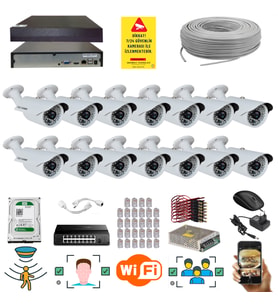 14 Kameralı 5 Mp 1940P Sensör 6 Megapiksel Sony Lens Metal Kasa Ip Güvenlik Kamerası Seti 748ip-14