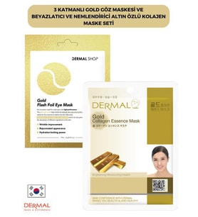 Dermal 3 Katmanlı Gold Göz Maskesi ve Beyazlatıcı Nemlendiric Kolajen Altın Maske Seti
