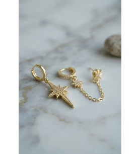 3 lü Set Küpe Gold Renk Zincir Detaylı