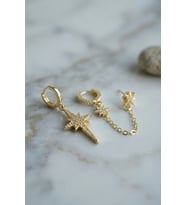 3 lü Set Küpe Gold Renk Zincir Detaylı