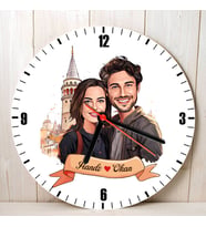 Sevgiliye Hediye Kişiye Özel Galata Kulesi ve Aşkımız Karikatürlü Duvar Saati
