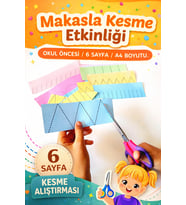 Makasla Kesme Etkinliği Okul Öncesi - 6 Sayfa A4 - Çocuk Aktivite Seti - Kesme Alıştırması