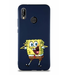 Huawei P20 Lite Soft Premier Kapak Sünger Bob Tasarımlı Silikon Kılıf - Lacivert (Şeffaf)