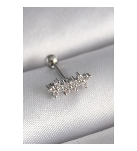316L Çelik Gümüş Renk Zirkon Taşlı Yonca Tragus Piercing - TJ-PR1255 TG-V 7555