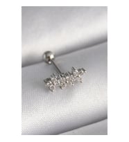 316L Çelik Gümüş Renk Zirkon Taşlı Yonca Tragus Piercing - TJ-PR1255 TG-V 7555