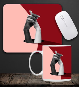 Baskılı Kupa & Kırmızı Ve Pembe Renk El Ele Tutuşan Motifli Mouse Pad 23x19cm Fare Altlığı Kaydırmaz Taban De588 Ofis Hediyesi