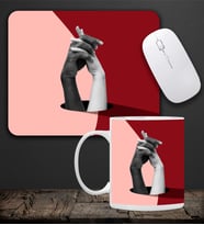 Baskılı Kupa & Kırmızı Ve Pembe Renk El Ele Tutuşan Motifli Mouse Pad 23x19cm Fare Altlığı Kaydırmaz Taban De588 Ofis Hediyesi