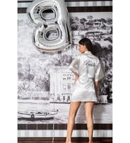 Saten Siyah Bride Nakışlı Gelin Sabahlığı