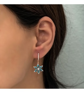 Akuamarin Taşlı Rose Yıldız Çiçeği Küpe-925 Ayar Gümüş