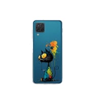 Samsung Galaxy A12 ile Uyumlu Splash Kedi Tasarımlı Şeffaf Silikon Kılıf