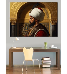 Osmanlı Sultanı Kavuklu Profil Portresi Dekoratif Kanvas - Mdf Ahşap Tablo