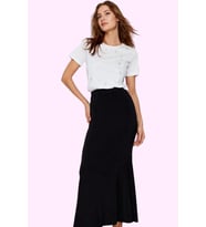 Kadın Maxi Etek Kalem Kalıp Örme Kumaş Günlük Casual Stil Hafta Sonu Yaz Aylarının Vazgeçilmezi (Siyah)