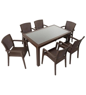 Mandella Elit Rattan 90x150 Zeus Koltuk Camlı Masa Takımı KAHVERENGİ
