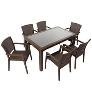 Mandella Elit Rattan 90x150 Zeus Koltuk Camlı Masa Takımı KAHVERENGİ