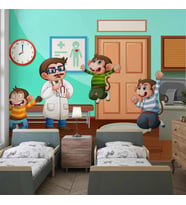 Doktor ve Maymun Desenli Çocuk Oyun Odası Duvar Kağıdı Baskı