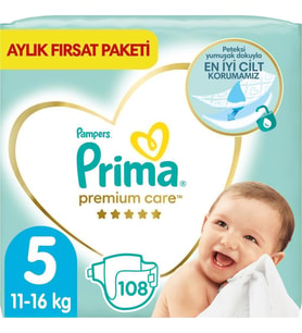 Prima Bebek Bezi Premium Care 5 Beden 108 Adet Aylık Fırsat Paketi (Mor)