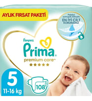 Prima Bebek Bezi Premium Care 5 Beden 108 Adet Aylık Fırsat Paketi (Mor)