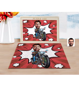 BK Gift Kişiye Özel Erkek Motorcu Karikatürlü 1000 Parça Profesyonel Puzzle-2