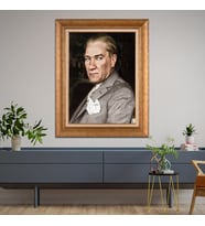 Altın Paspartulu Atatürk  Çerçeveli Tablo C941 (Gold)