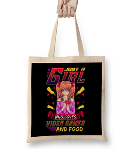 Funny Just A Girl Who Loves Video Games And Food Bez Çanta Uzun Saplı