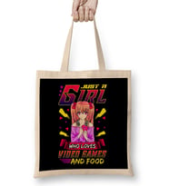 Funny Just A Girl Who Loves Video Games And Food Bez Çanta Uzun Saplı