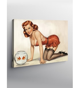 Kanvas Tablo Retro Pin-Up Ve Altın Balık
