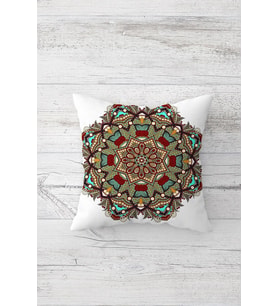 Mandala Desenli Çift Tarafı Baskılı Gizli Fermuarlı Yastık Kılıfı Kırlent Koltuk Yastık Kılıfı (Turkuaz)