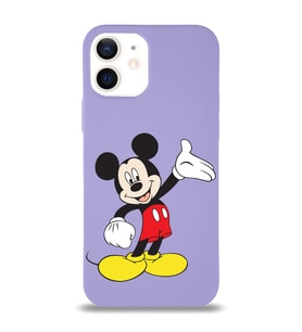 Apple iPhone 12 Uyumlu Lansman Kılıf Mickey Mouse Tasarımlı Altı Kapalı İçi Kadife Kaplı  Kapak (Şeffaf)