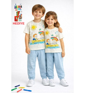 En Sevimli Figürleri Özel Kalemi ile BOYANABİLİR Çocuk Pijama Takımı (Yıkama Sonrası Leke Bırakmaz)