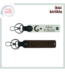 İşe Başlayanlara Hediye, Çocuk Ve Ayyıldız Temalı İsim Yazılı 2’li Anahtarlık Takım, Beyaz-Kahve
