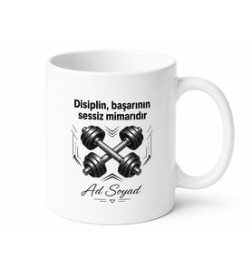 İsimli Dambıl Desenli Baskılı Kupa Bardak Spor Hediye Fitness Özel Tasarım