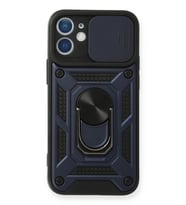 Newface Apple iPhone 12 Kılıf Pars Lens Yüzüklü Silikon - Lacivert