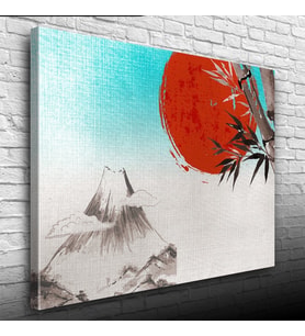 Japon Bayrağı ve Karlı Dağlar Yağlıboya Kanvas Tablo 50 x 70