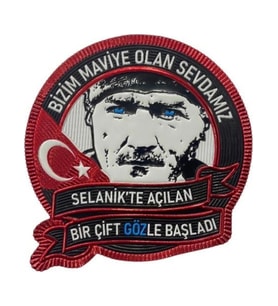 ''Bizim Maviye Olan Sevdamız" Yazılı Atatürk 7 cm 3D Plastik, Yeni Tip, (Çok Renkli)