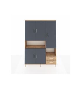 Arges Dolap 10 Raflı 2 Çekmeceli 5 Kapaklı 132x30x195 Çam-Antrasit/Çam