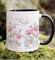BK Gift Kişiye Özel İsimli Çiçek Tasarımlı Siyah Kupa Bardak- 11, Arkadaşa Hediye, Sevgiliye Hediye, Doğum Günü Hediyesi