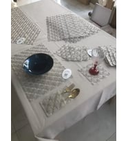 Sofra Takımı Orion Gardenya Keten Yemek Takımı 160x260 Masa Seti 26 Parça Runner Set Platin